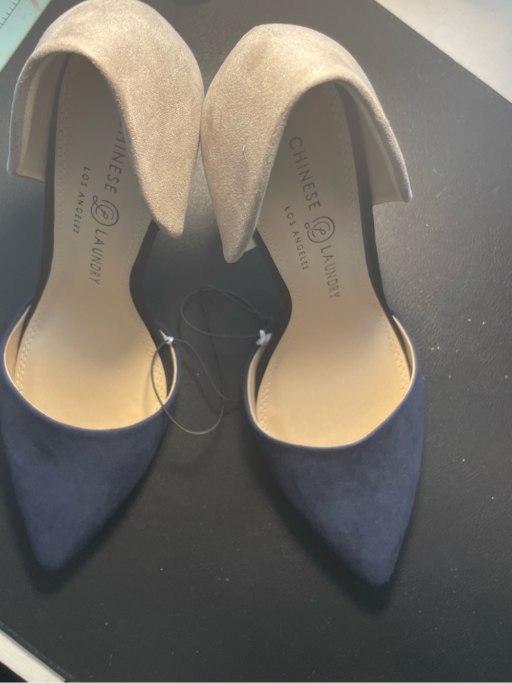 Chinese Laundry Z-Stella Pointed Toe Pumps Navy Blue and Light Gray Faux Suede